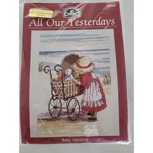 Vintage DMC Cross Stitch Kit All Our Yesterdays Baby Minding K766 STARTED